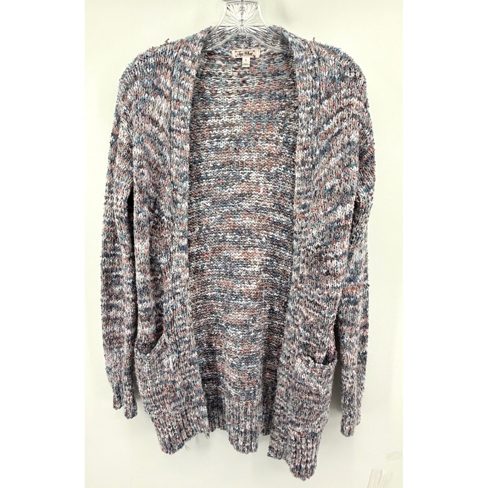 Say What Womens Space Dye Open Front Cardigan Sweater Blue Pink Size S Layering